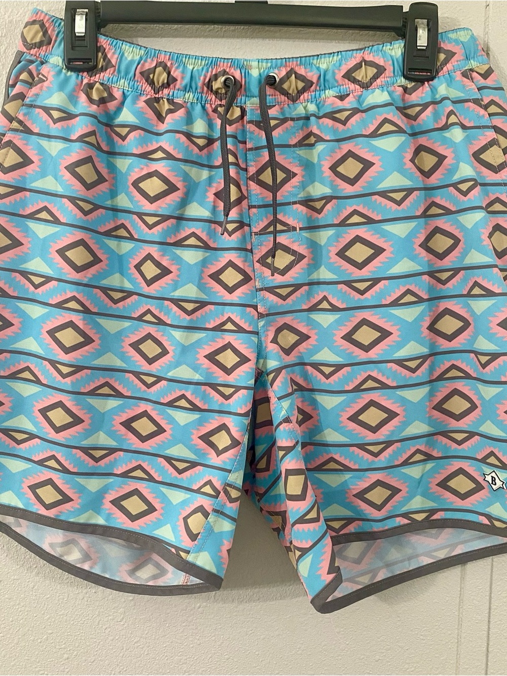 Burlebo Men's Aztec Print Swim Shorts in Light Blue and Pink SM